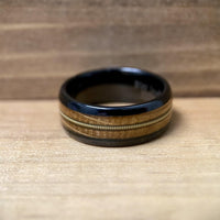 BW James Jewelers ALT Wedding Band “The Bluegrass Guitar Player”  Kentucky Bourbon Whiskey Barrel Black Ceramic Ring With Guitar String