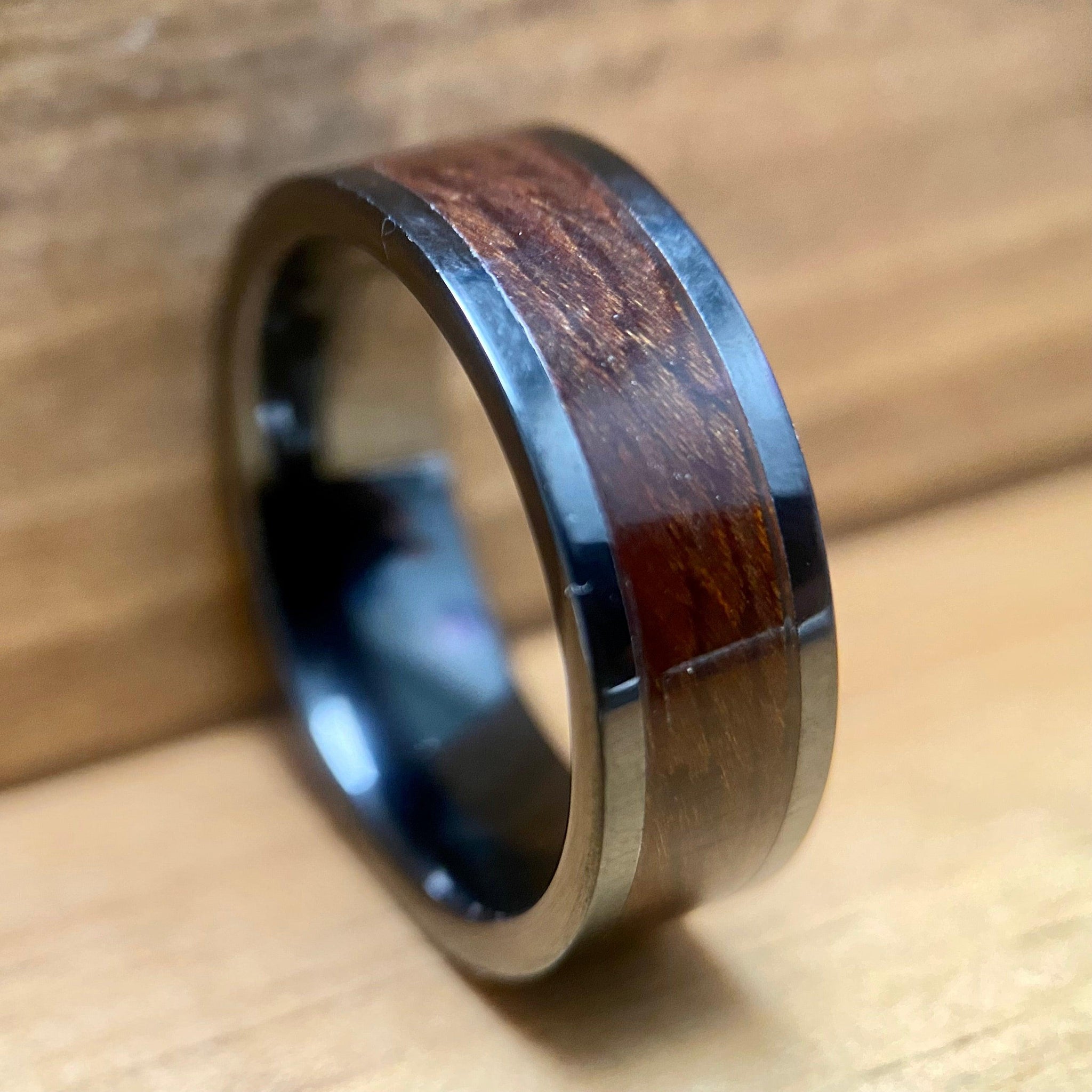 BW James Jewelers ALT Wedding Band “The H Potter” 100% USA Made Black Ceramic Ring With Wood From King's Cross Station