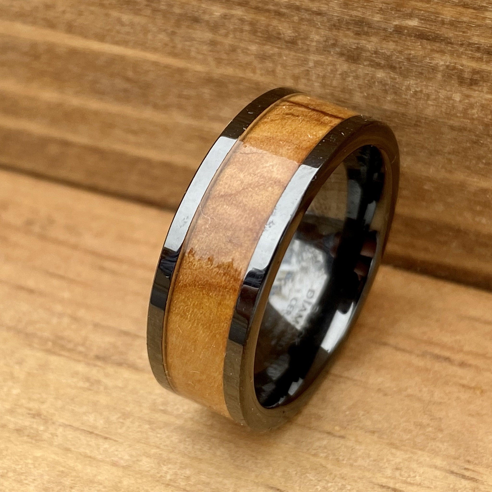BW James Jewelers ALT Wedding Band “The Holy Land” 100% USA Made Black Ceramic Ring With Olive Wood From Israel