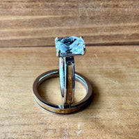 BW James Jewelers ALT Wedding Band “The Lady Bourbon Bridal Set” Reclaimed Bourbon Barrel Ring™ In Brilliant White Titanium With Oval Cut GenuineWhite Topaz