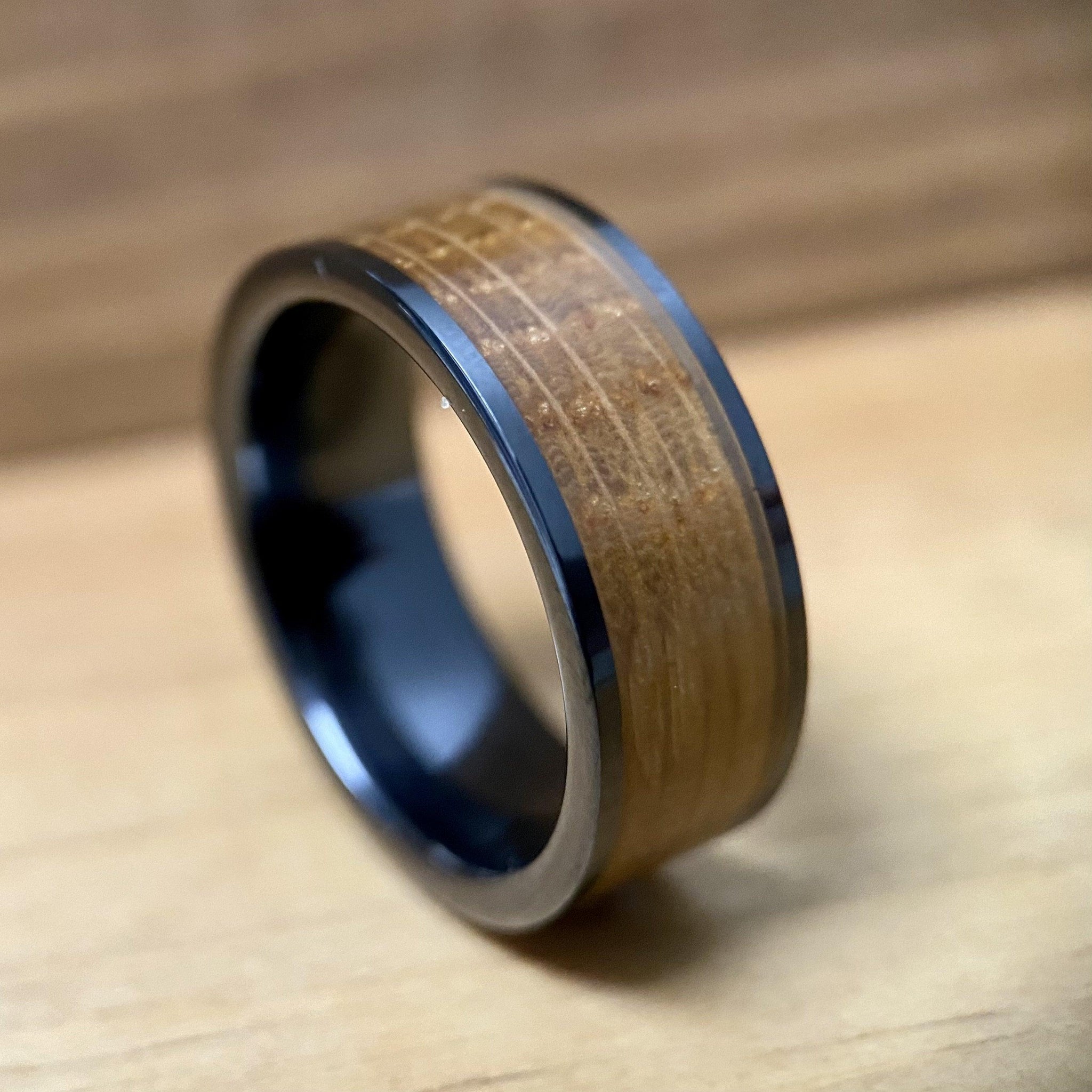 BW James Jewelers ALT Wedding Band "The Lexington" Kentucky Straight Bourbon Whiskey Barrel Black Ceramic Ring