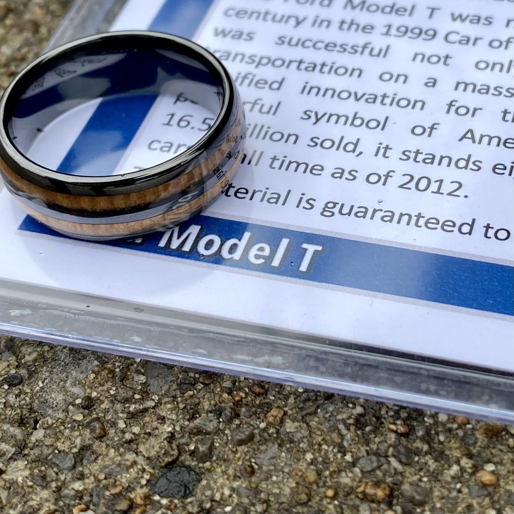 BW James Jewelers ALT Wedding Band “The Motorist” 100% USA Made Black Ceramic Ring With Wood from A Model T Wheel Spoke