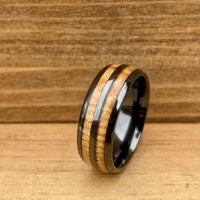 BW James Jewelers ALT Wedding Band “The Motorist” 100% USA Made Black Ceramic Ring With Wood from A Model T Wheel Spoke
