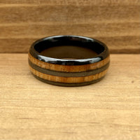 BW James Jewelers ALT Wedding Band “The Motorist” 100% USA Made Black Ceramic Ring With Wood from A Model T Wheel Spoke