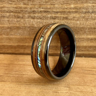 BW James Jewelers ALT Wedding Band “The Rockstar” Reclaimed Bourbon Whiskey Barrel Black Ceramic Ring With Guitar String