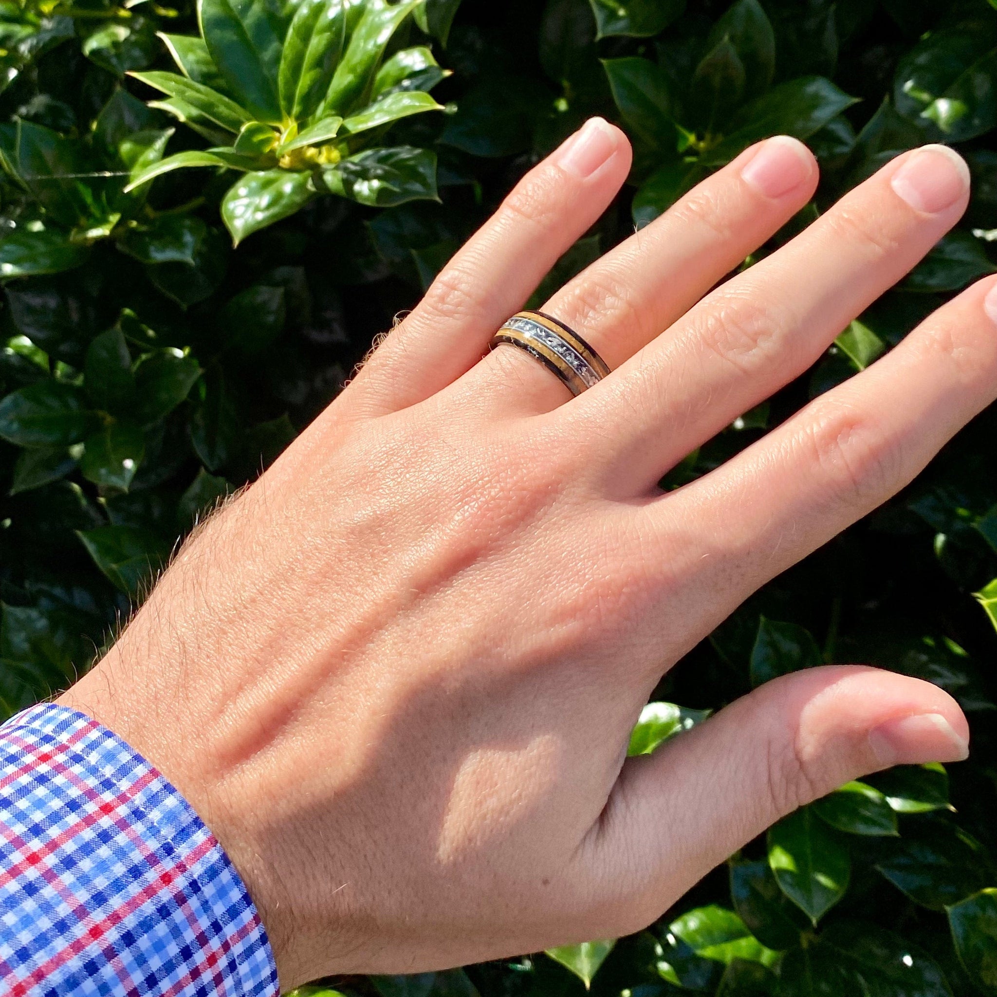 BW James Jewelers ALT Wedding Band “The Space Cowboy”  ✓Kentucky Bourbon Barrel™✓Black Ceramic ✓Guitar String ✓Meteorite