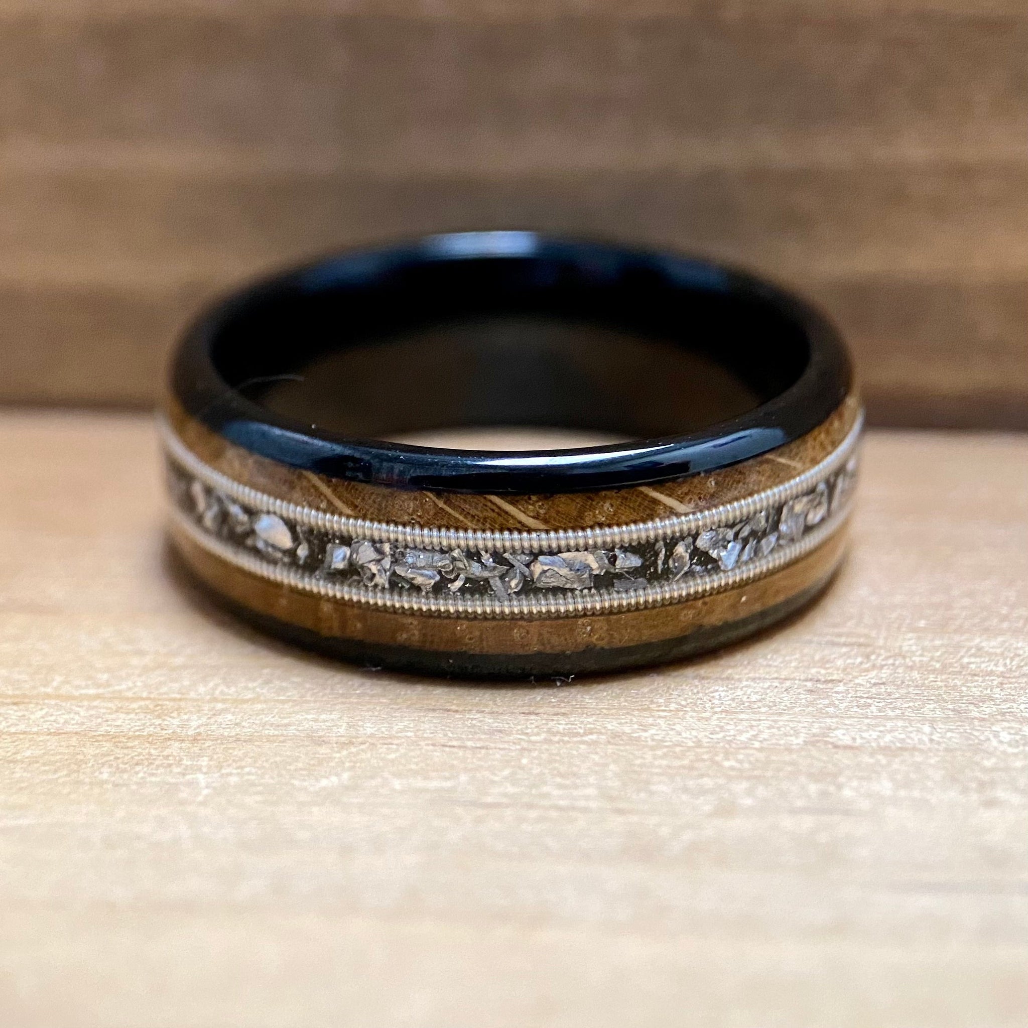 BW James Jewelers ALT Wedding Band “The Space Cowboy”  ✓Kentucky Bourbon Barrel™✓Black Ceramic ✓Guitar String ✓Meteorite