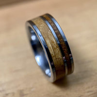 BW James Jewelers ALT Wedding Band “The Whiskey Lover” Tungsten Ring With Reclaimed Bourbon Whiskey Barrel Wood