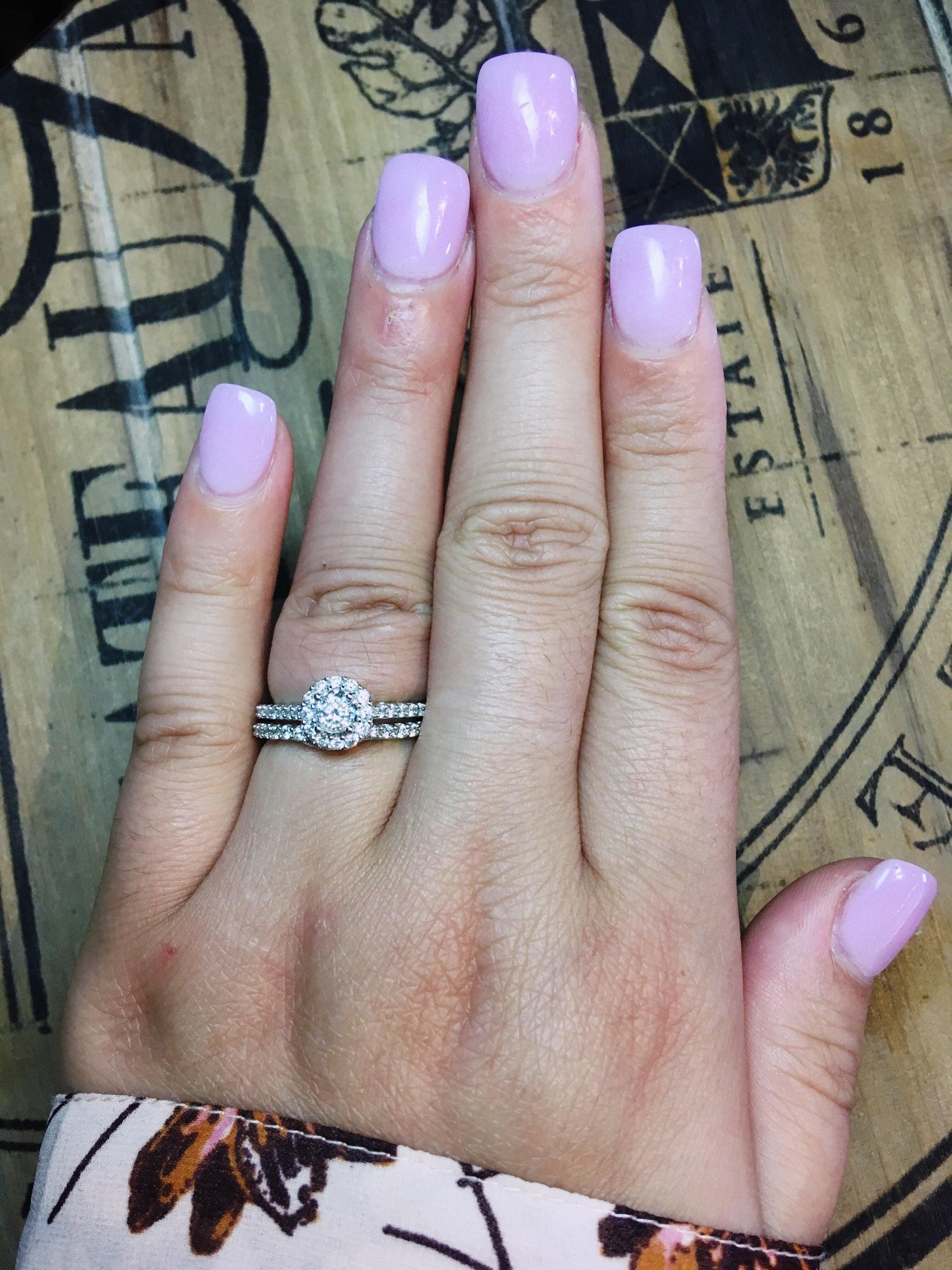 Love Story Engagement Ring 14k Love Story Round Halo Diamond Bridal Set