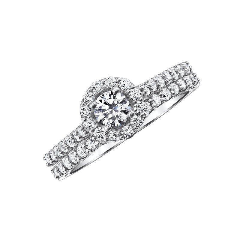 Love Story Engagement Ring 14k Love Story Round Halo Diamond Bridal Set