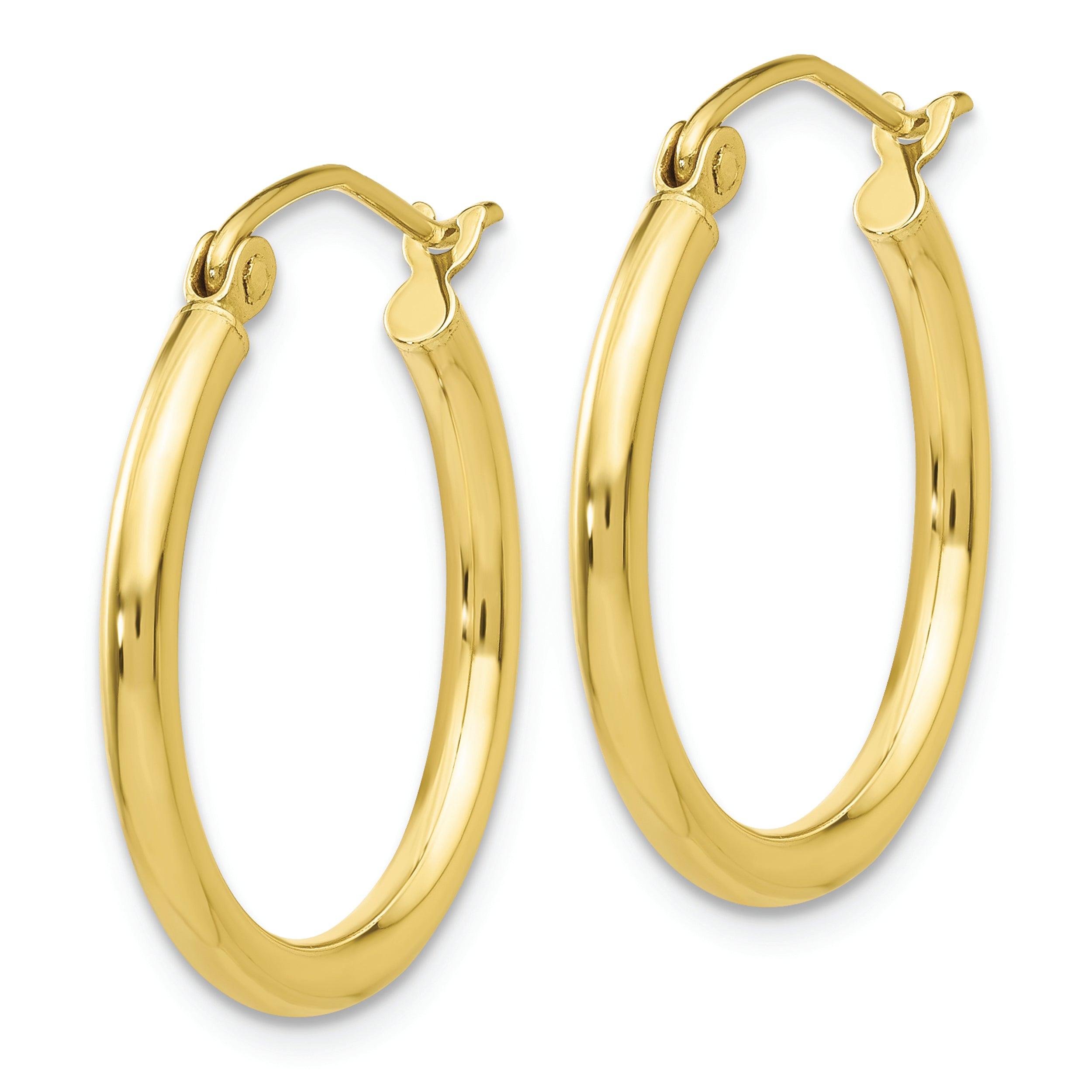 Quality Gold Earrings 10K Polished 2mm Tube Hoop Earrings