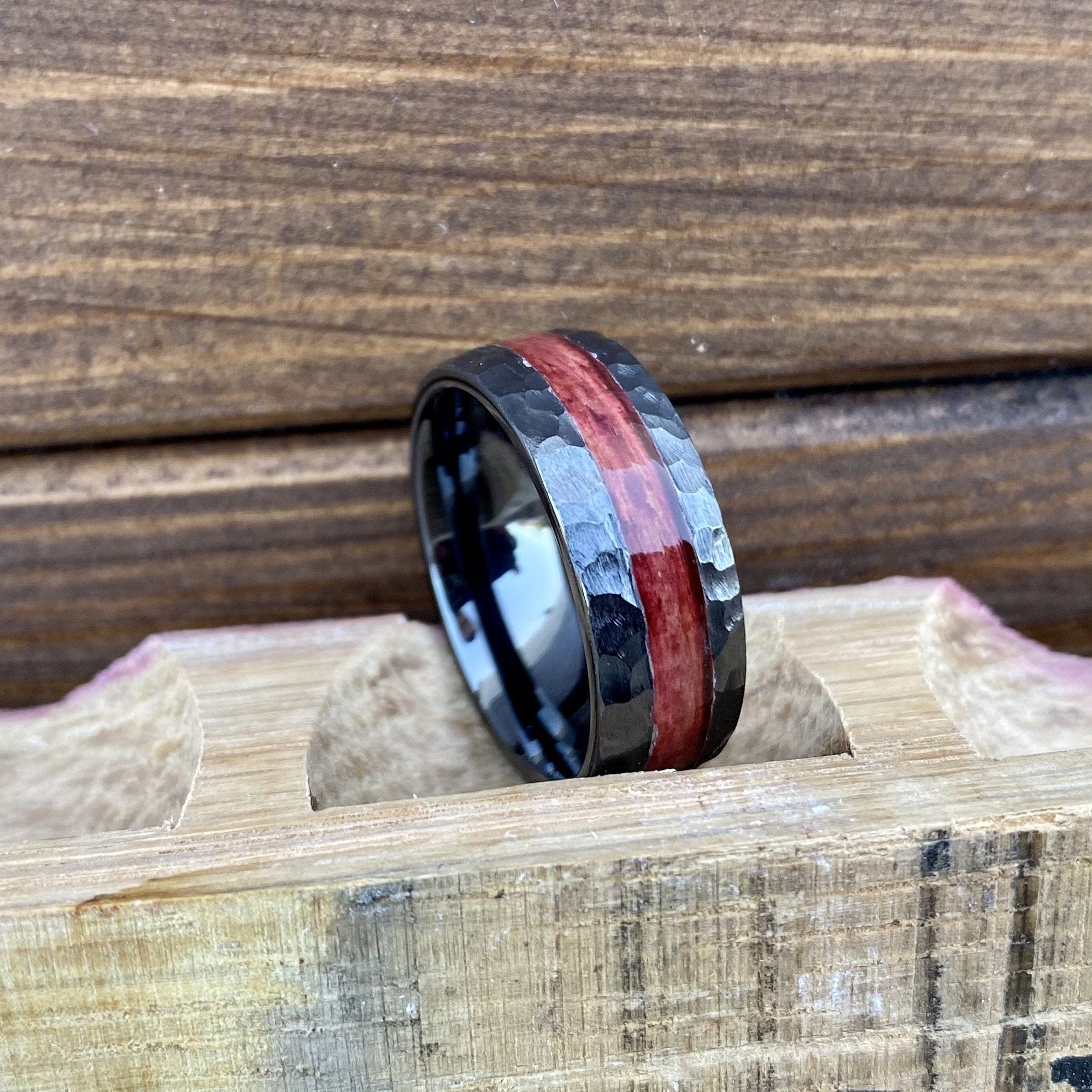 BW James Jewelers ALT Wedding Band "The Tide" 100% USA Made Build Your Own Ring Black Diamond Ceramic Scored Finish Offset Inlay