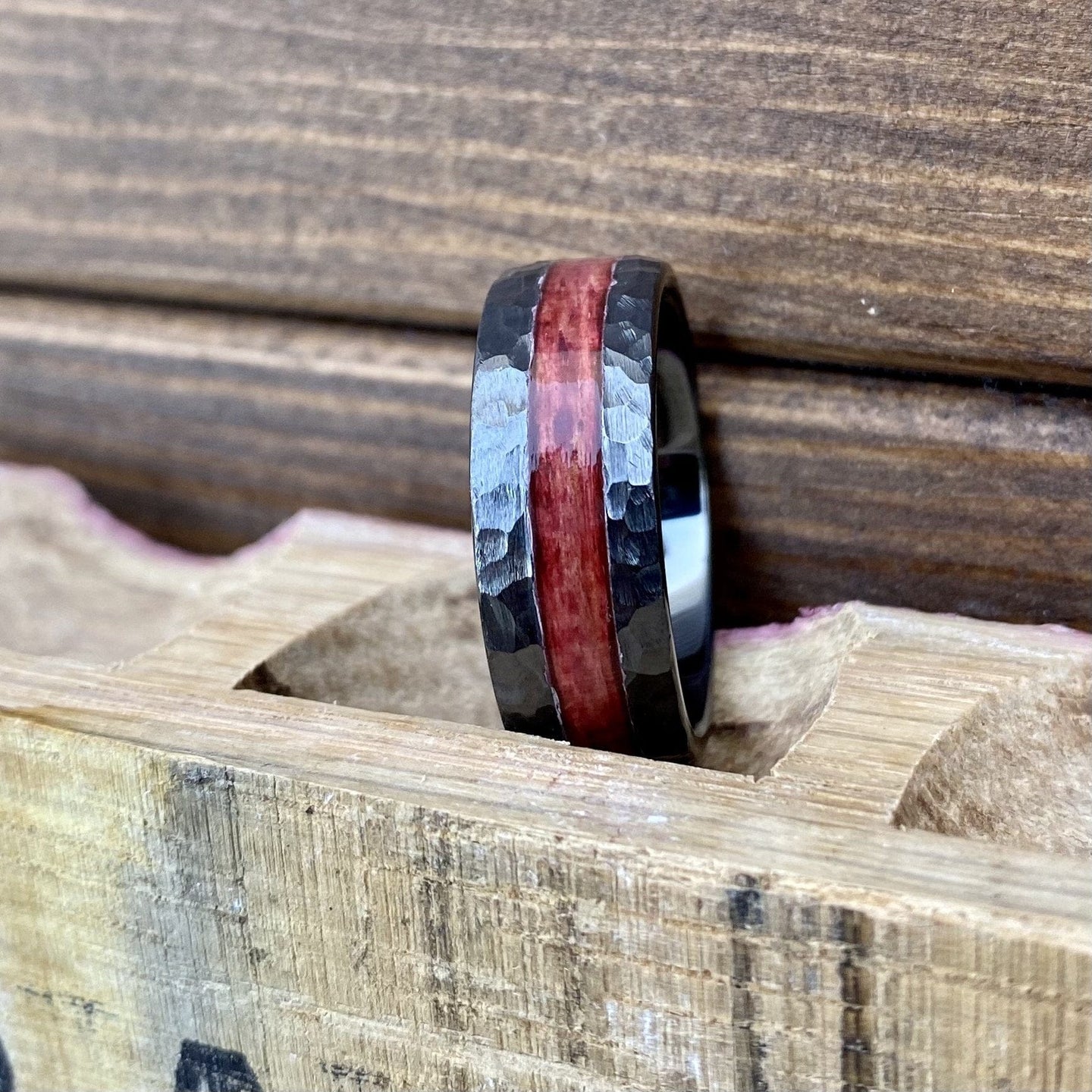 BW James Jewelers ALT Wedding Band "The Tide" 100% USA Made Build Your Own Ring Black Diamond Ceramic Scored Finish Offset Inlay