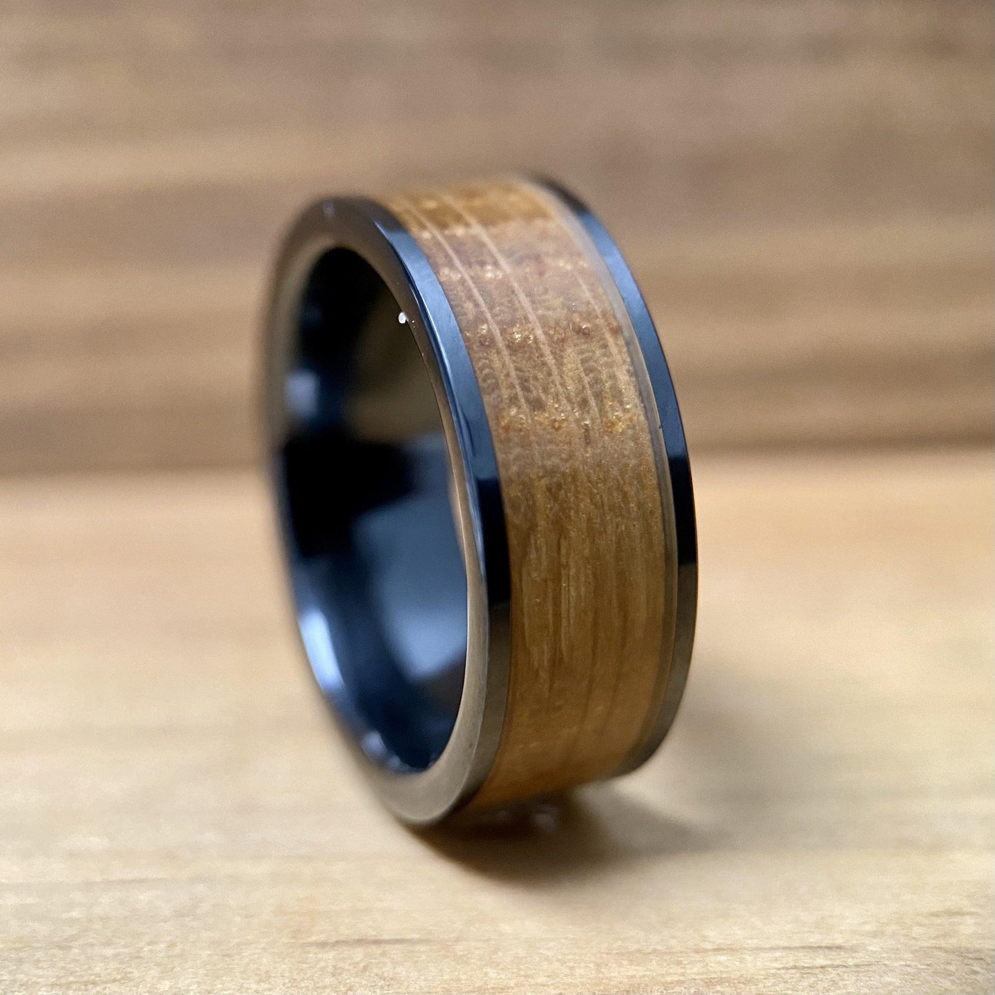 "The Lexington" Kentucky Straight Bourbon Whiskey Barrel Black Ceramic Ring ALT Wedding Band BW James Jewelers
