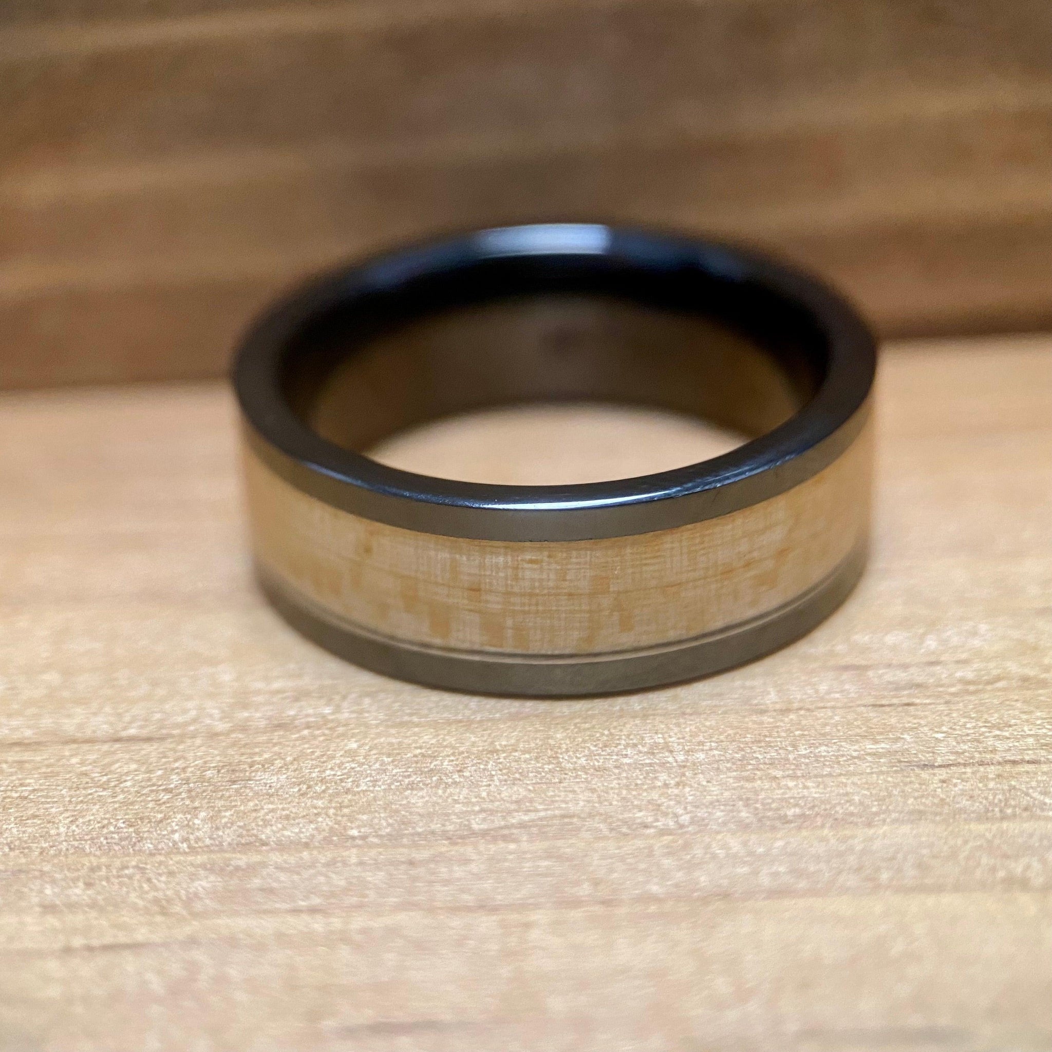 "The Yankee Grand Slam" 100% USA Made Black Ceramic Ring With Wood From Fenway Park ALT Wedding Band BW James Jewelers