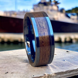 "The Battleship" 100% USA Made Black Ceramic Ring With Wood From The USS California ALT Wedding Band BW James Jewelers 