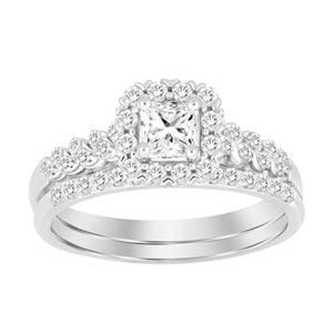 AV Diamonds LADIES BRIDAL RING SET 1/2 CT PRINCESS/ROUND DIAMOND 14K WHITE GOLD