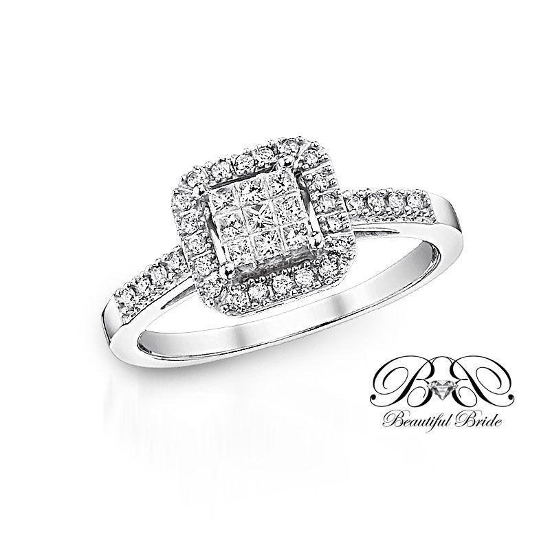 Beautiful Bride Engagement Ring Princess Cut Halo Diamond Ring 1/3ctw