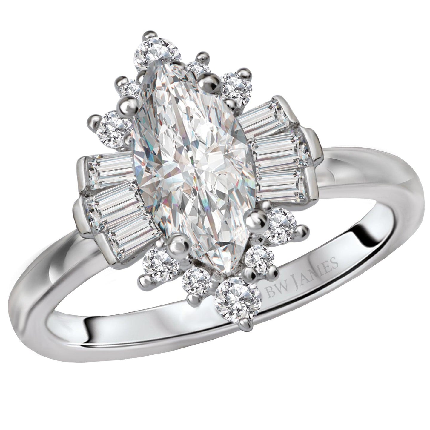 BW JAMES Engagement Rings "The Anastasia" Marquise Shape Halo Semi-Mount Diamond Ring