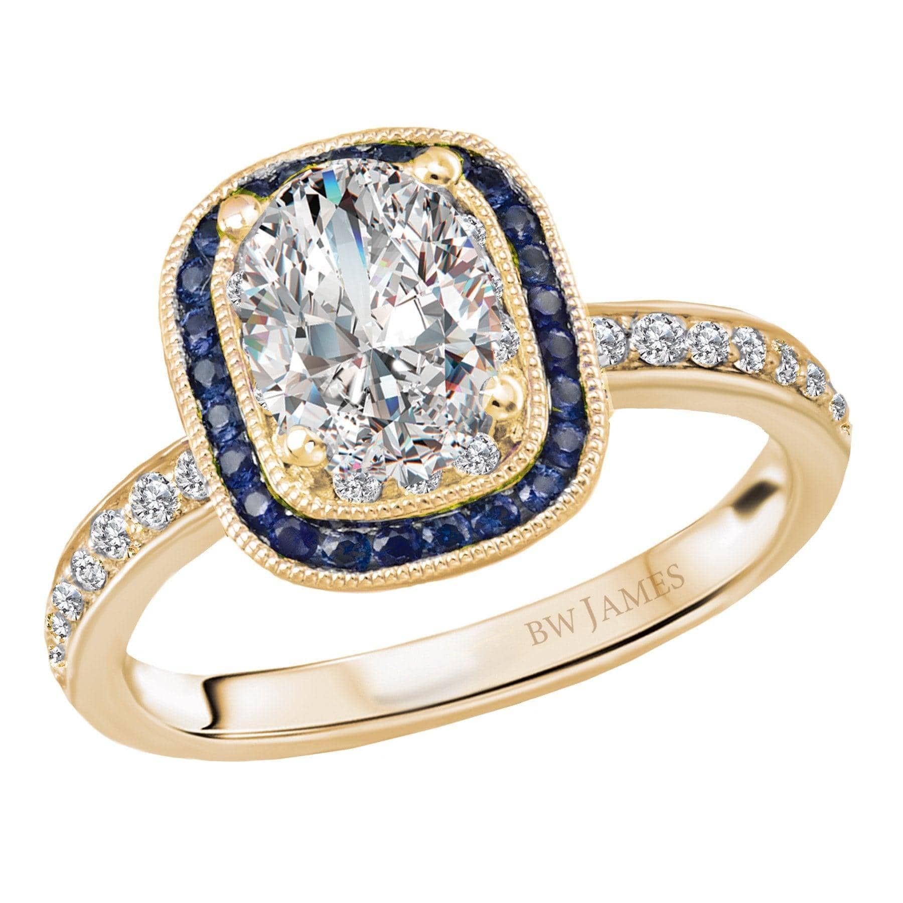 BW JAMES Engagement Rings "The Cheyenne" Halo Semi Mount Diamond and Gemstone Ring