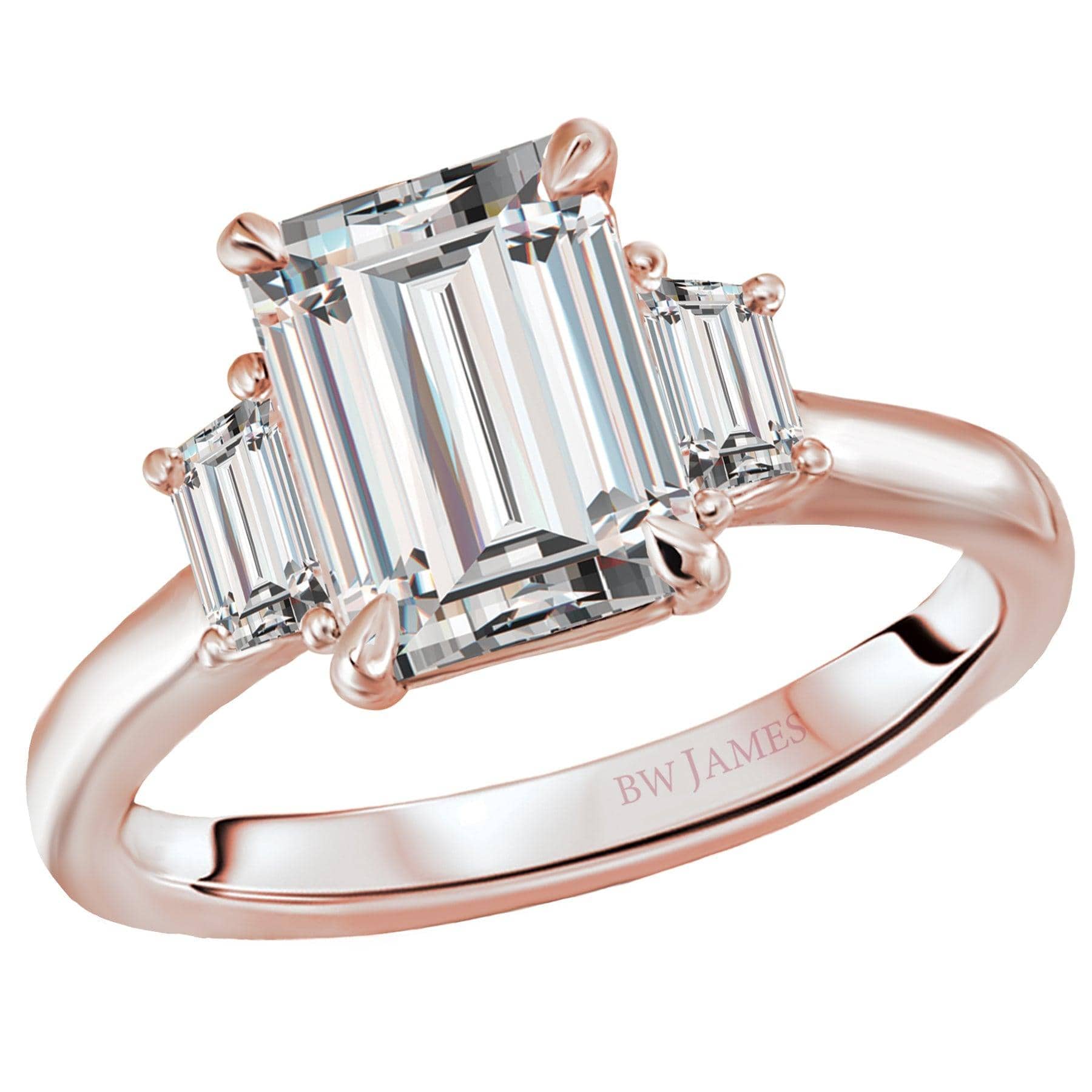 BW JAMES Engagement Rings "The Faith" Emerald Shape Three Stone  Semi-Mount Diamond Ring