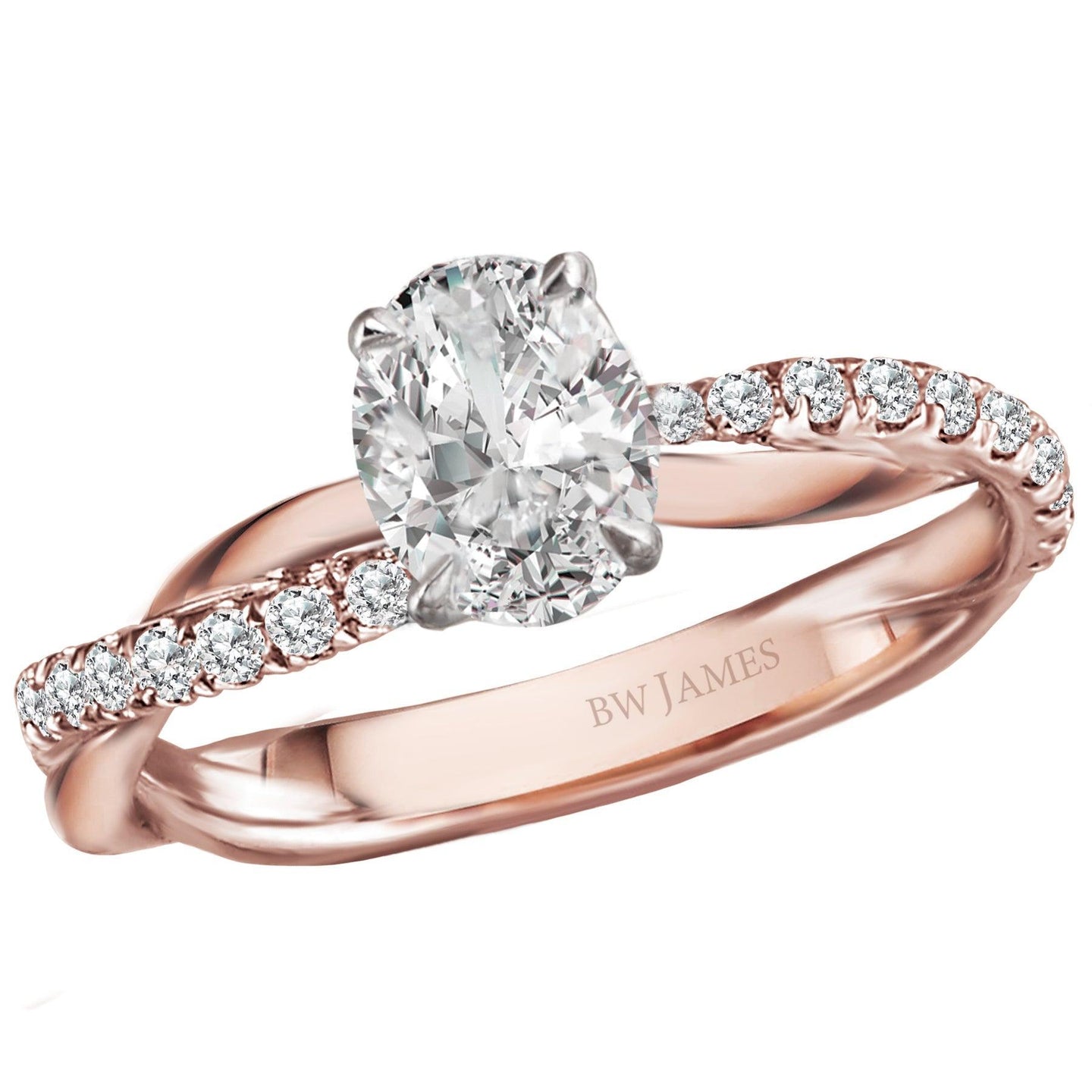 BW JAMES Engagement Rings "The Isabel" Twist Oval  Band Semi-Mount Diamond Ring