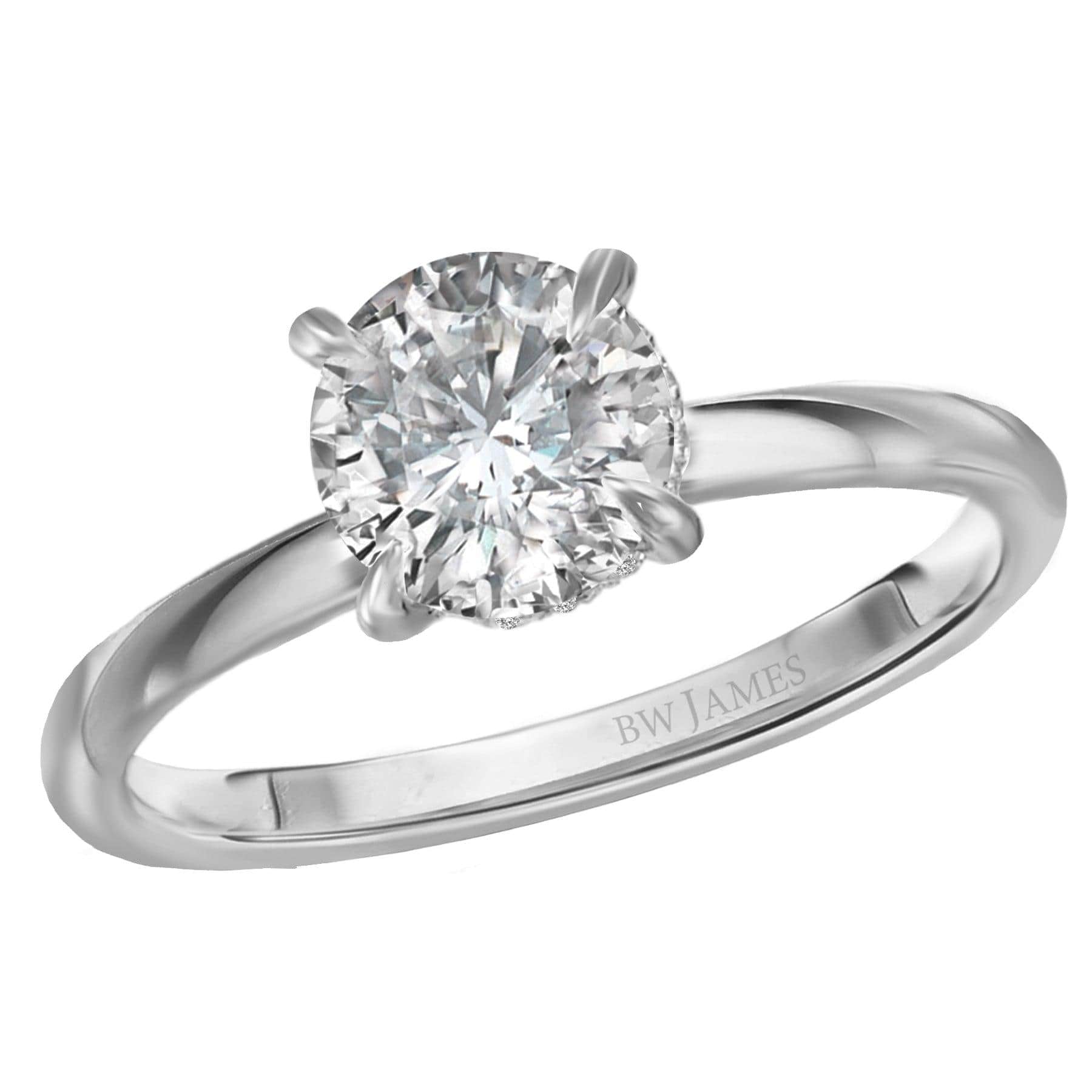BW JAMES Engagement Rings "The Liberty" Round Solitaire Hidden Halo Semi-Mount Diamond Ring