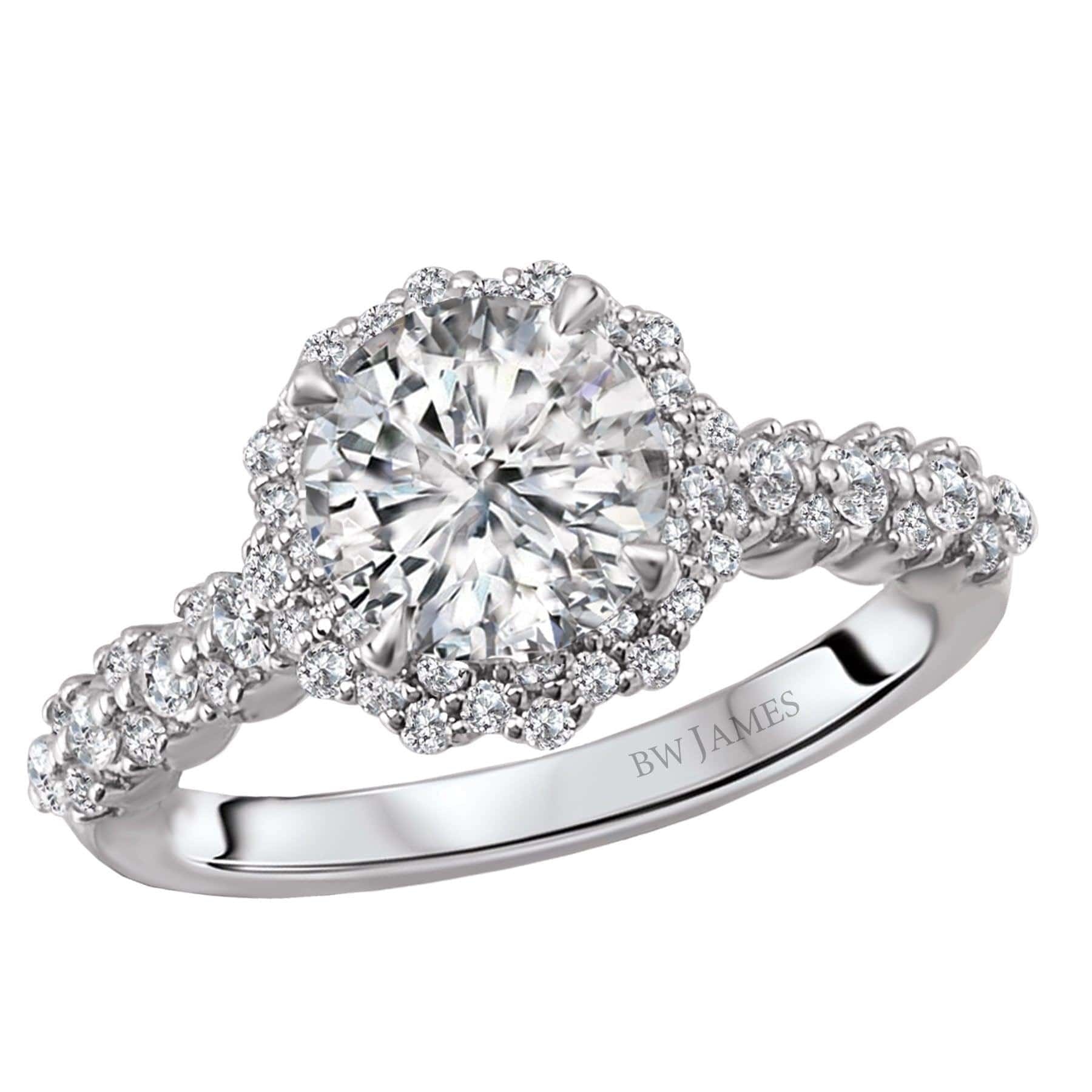 BW JAMES Engagement Rings White Gold " The Vegas" Halo Semi-Mount Diamond Ring