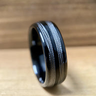 BW James Jewelers ALT Wedding Band 7.5 “The Angler” Black Tungsten Ring With Deep Sea Fishing Line