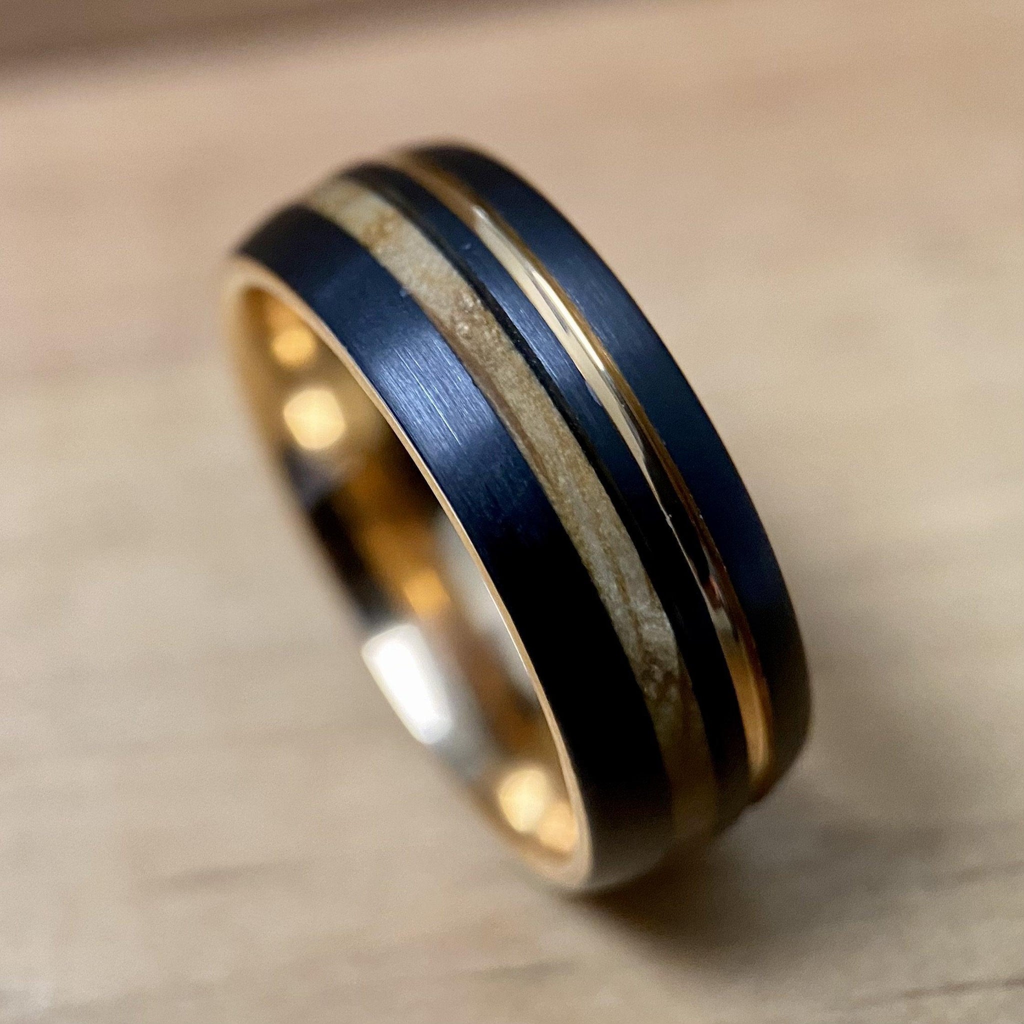 BW James Jewelers ALT Wedding Band "Copper Gentleman" Tungsten Ring With Reclaimed Whiskey Barrel Wood And Rose Gold Color