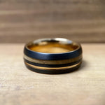 BW James Jewelers ALT Wedding Band "Copper Gentleman" Tungsten Ring With Reclaimed Whiskey Barrel Wood And Rose Gold Color