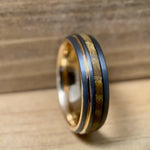 BW James Jewelers ALT Wedding Band “Lady Rose” Tungsten Ring With Reclaimed Whiskey Barrel Wood And Rose Gold Color