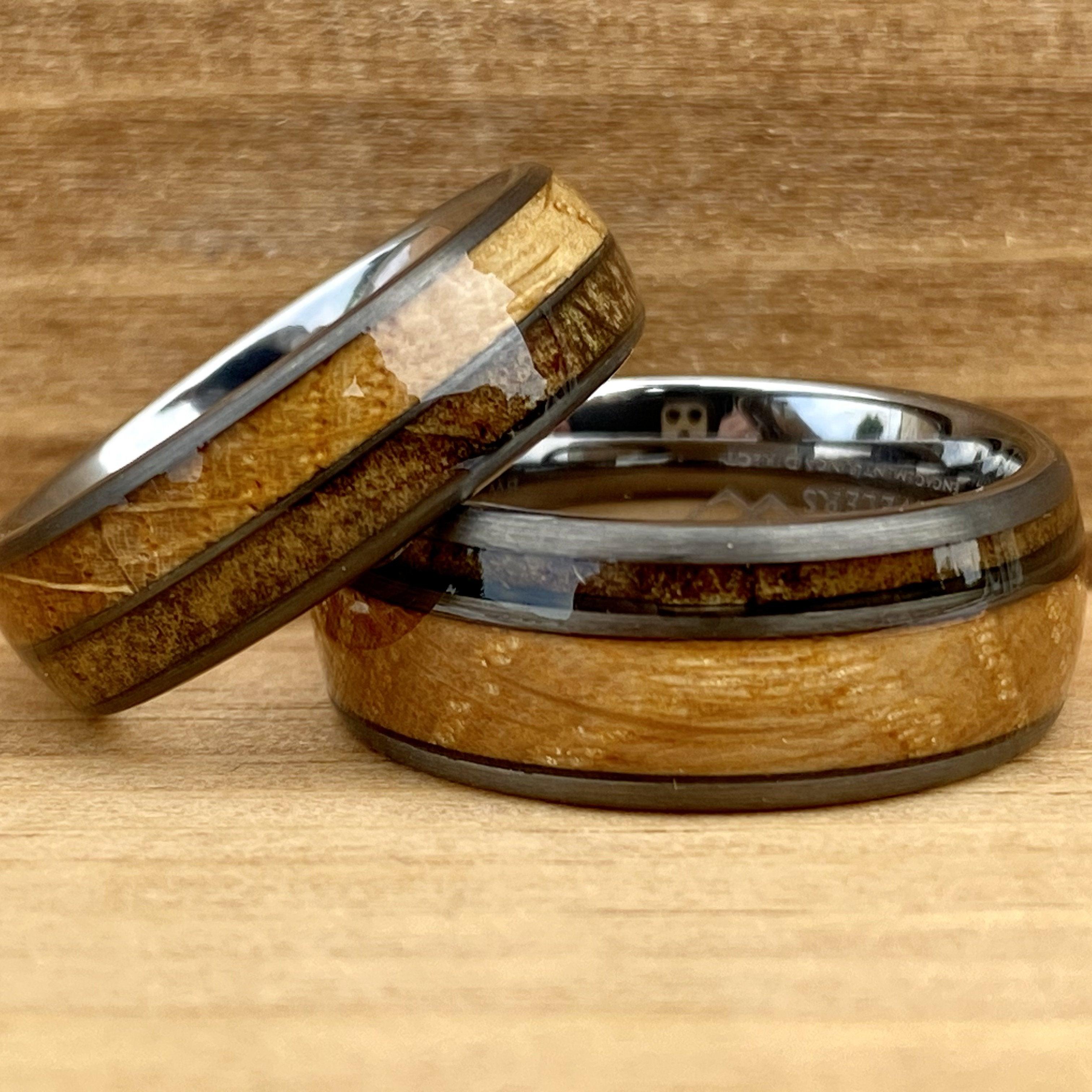BW James Jewelers ALT Wedding Band Matching Set “W&M Churchill” Kentucky Straight Bourbon Whiskey Barrel Tungsten Ring