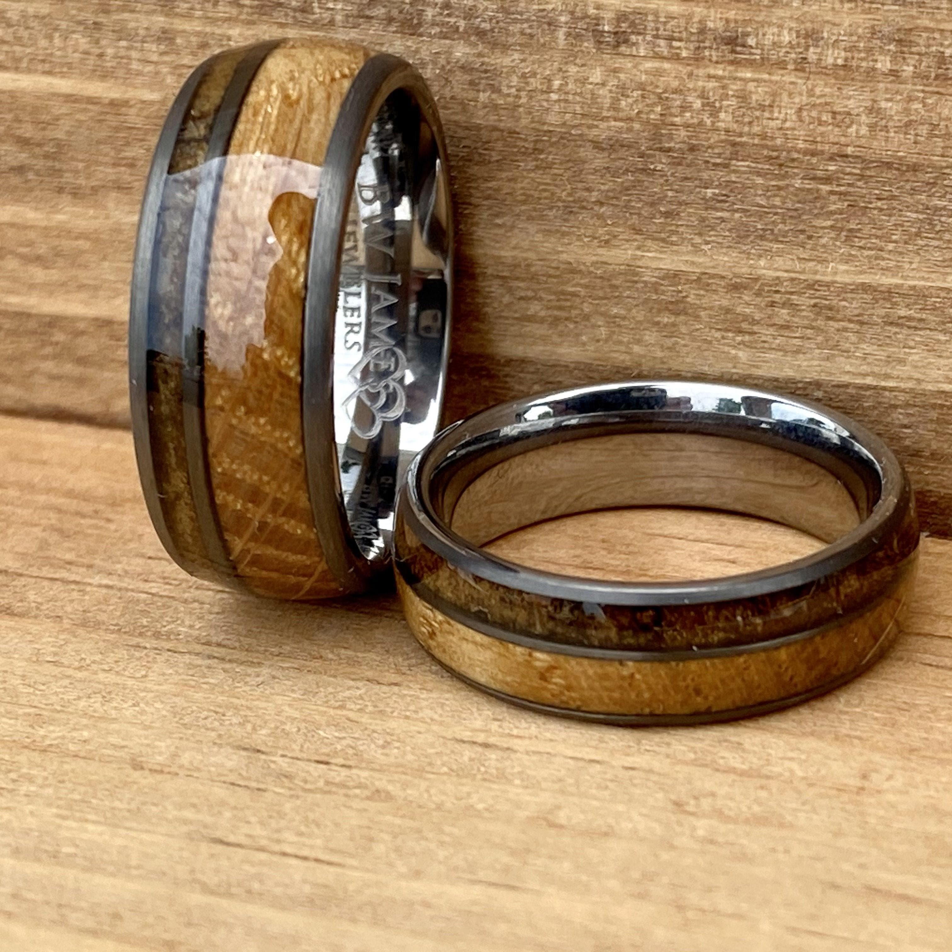 BW James Jewelers ALT Wedding Band Matching Set “W&M Churchill” Kentucky Straight Bourbon Whiskey Barrel Tungsten Ring