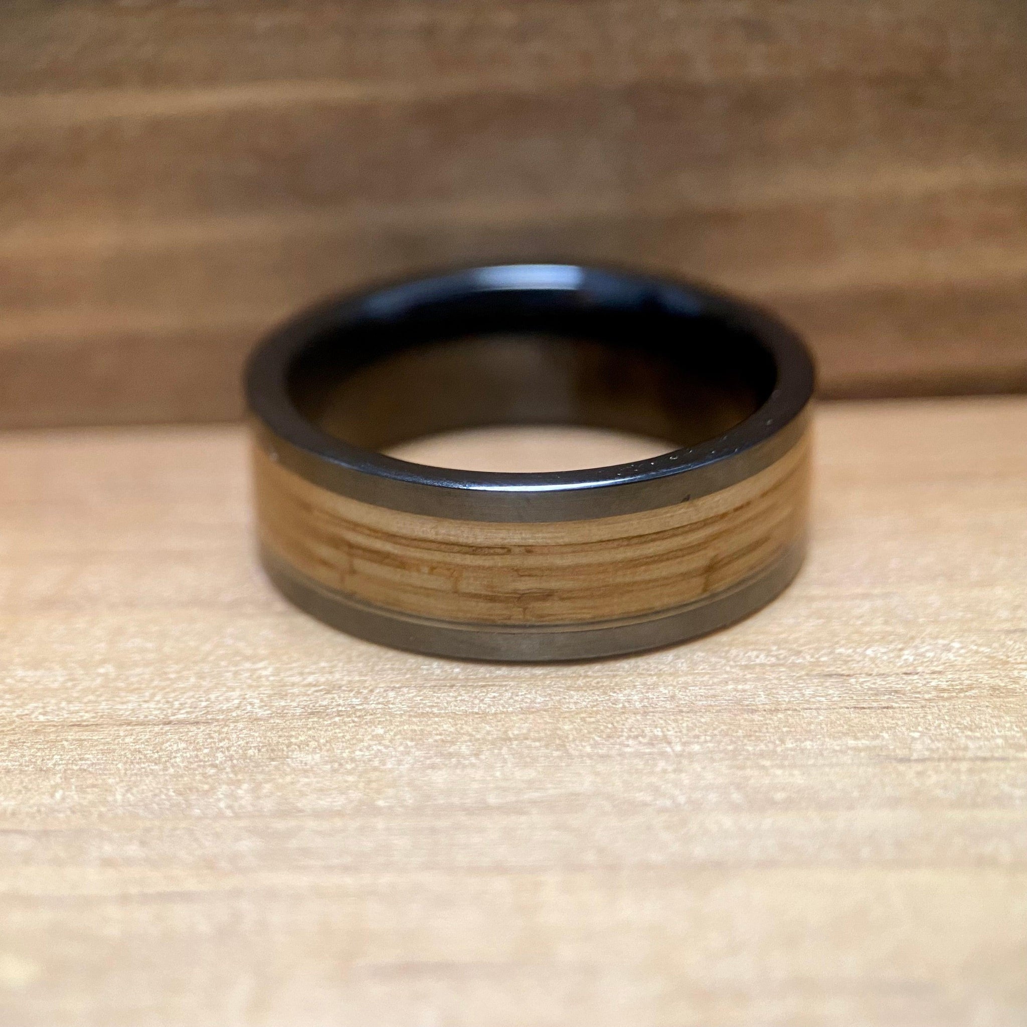 BW James Jewelers ALT Wedding Band “Old Ironsides" 100% USA Made Black Ceramic Ring With Wood From USS Constitution Ship