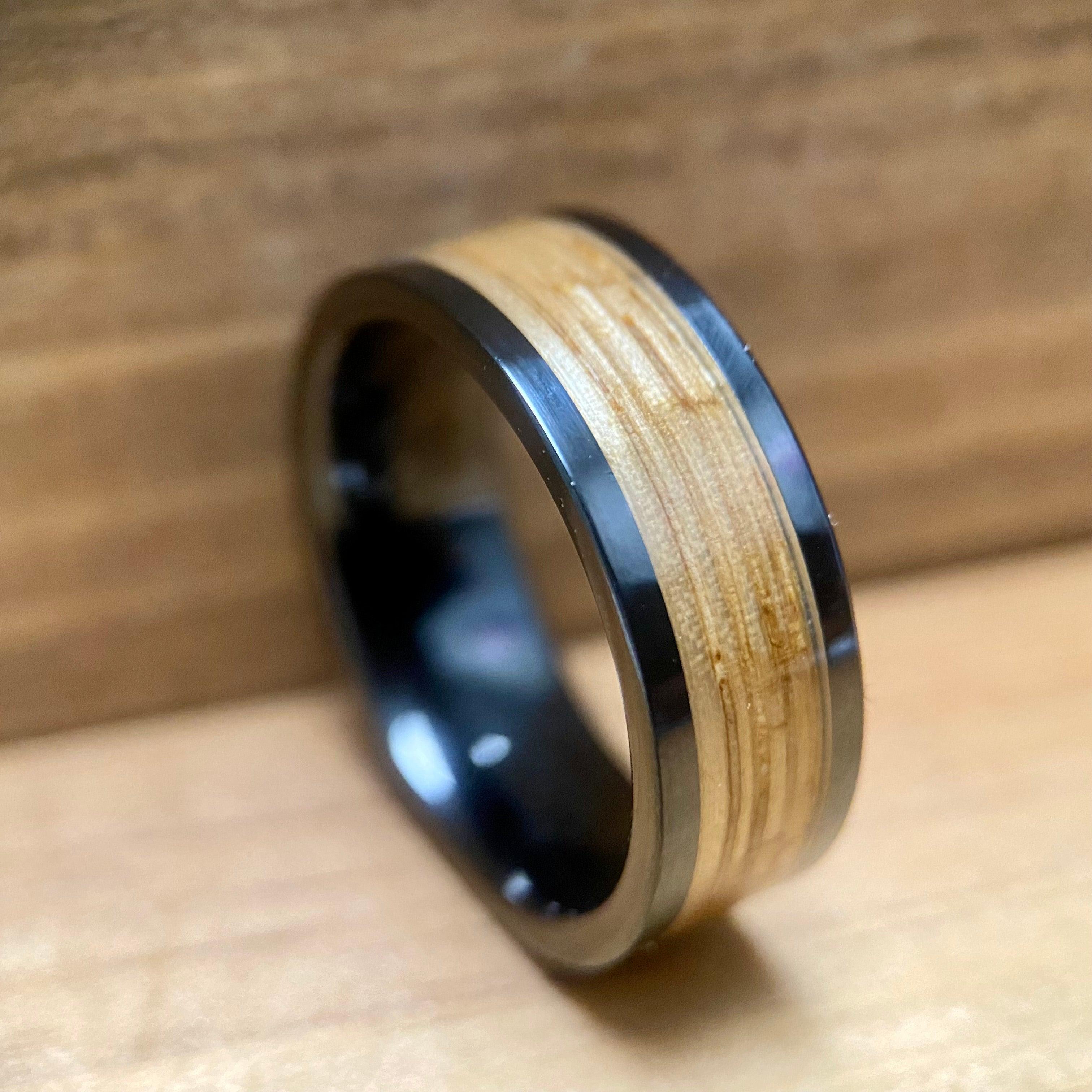 BW James Jewelers ALT Wedding Band “Old Ironsides" 100% USA Made Black Ceramic Ring With Wood From USS Constitution Ship