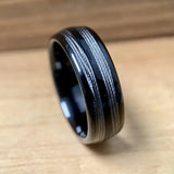 BW James Jewelers ALT Wedding Band “The Angler” Black Tungsten Ring With Deep Sea Fishing Line