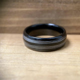 BW James Jewelers ALT Wedding Band “The Angler” Black Tungsten Ring With Deep Sea Fishing Line