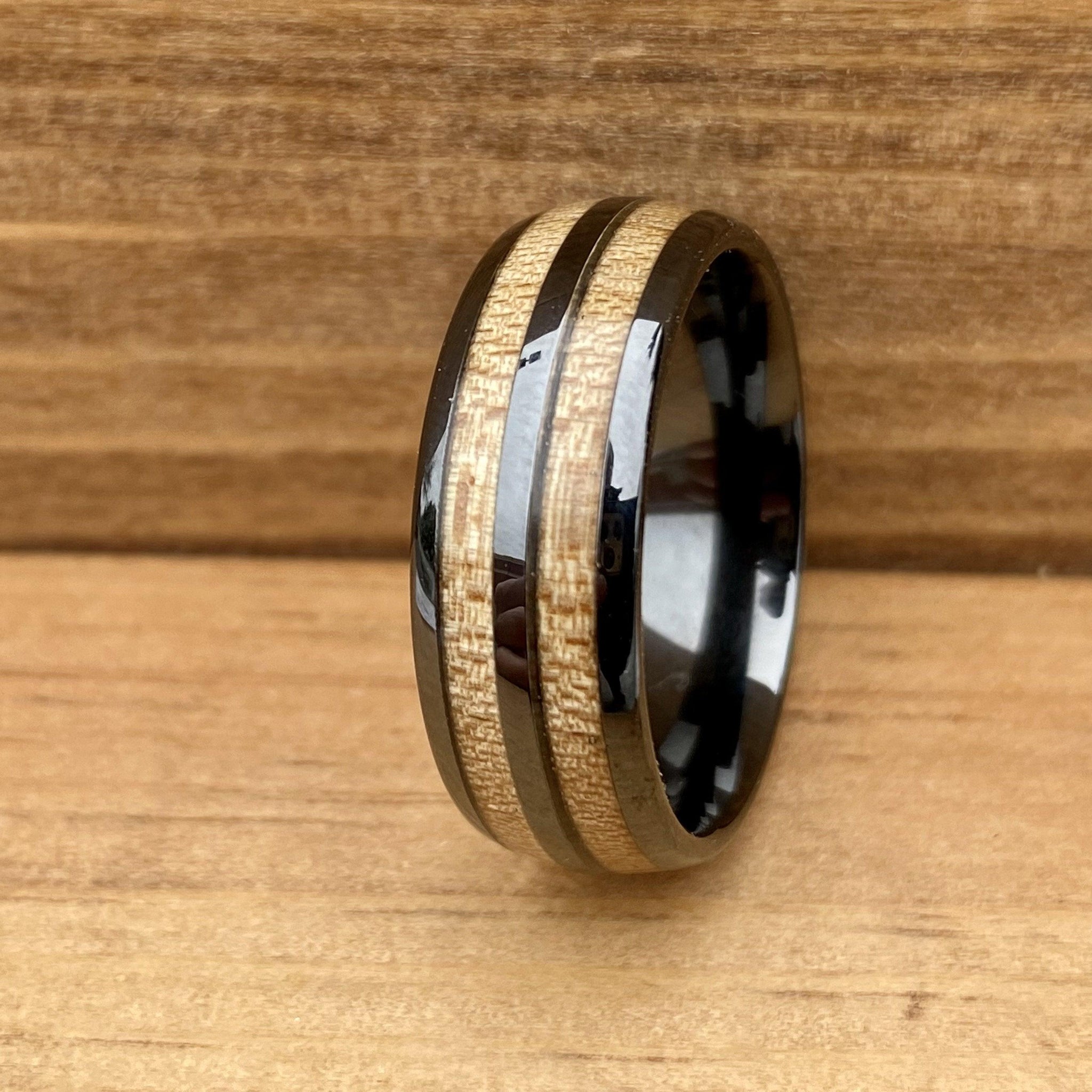 BW James Jewelers ALT Wedding Band “The Aviator” 100% USA Made Black Ceramic Ring With Wood From RAF Mosquito Airplane