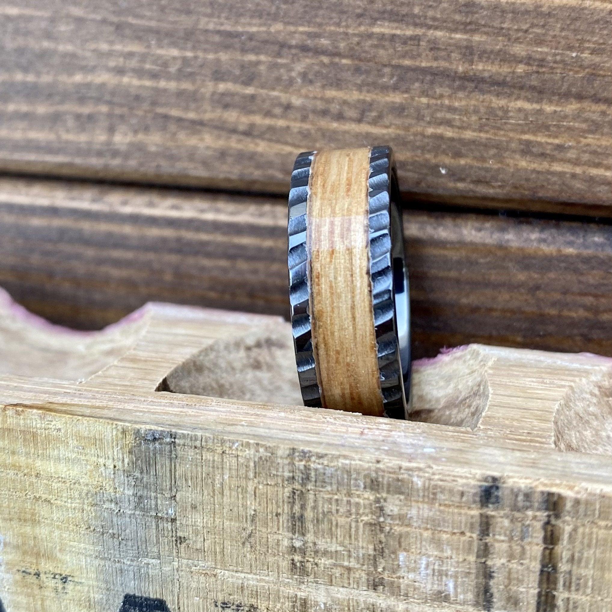 BW James Jewelers ALT Wedding Band "The Barrel Maker" 100% USA Made Build Your Own Ring Black Diamond Ceramic Pipe Cut Band Scored Finish