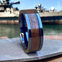 BW James Jewelers ALT Wedding Band "The Battleship" 100% USA Made Black Ceramic Ring With Wood From The USS California