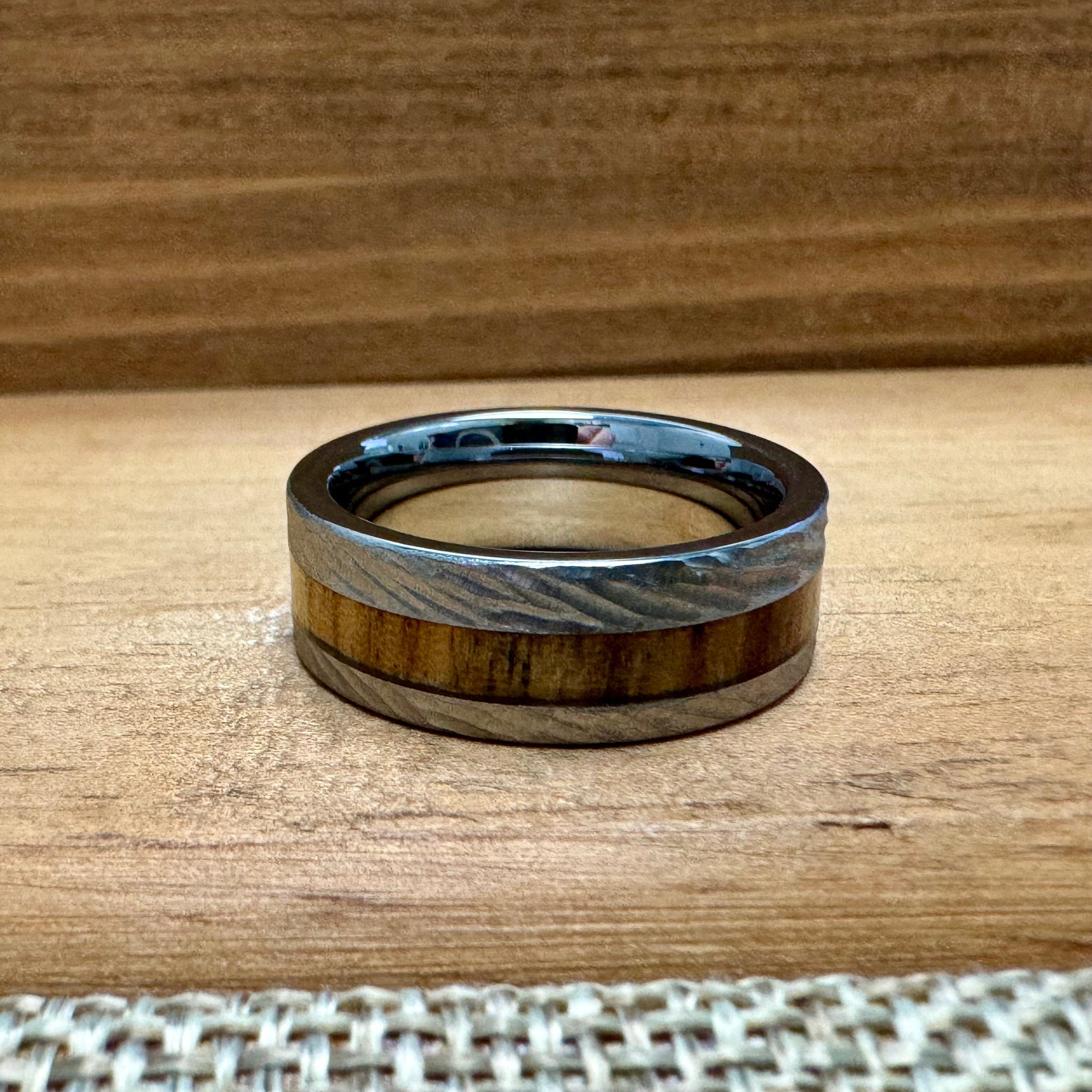 BW James Jewelers ALT Wedding Band “The Bethlehem” 100% USA Made Black Rugged Tungsten Ring With Olive Wood From Israel