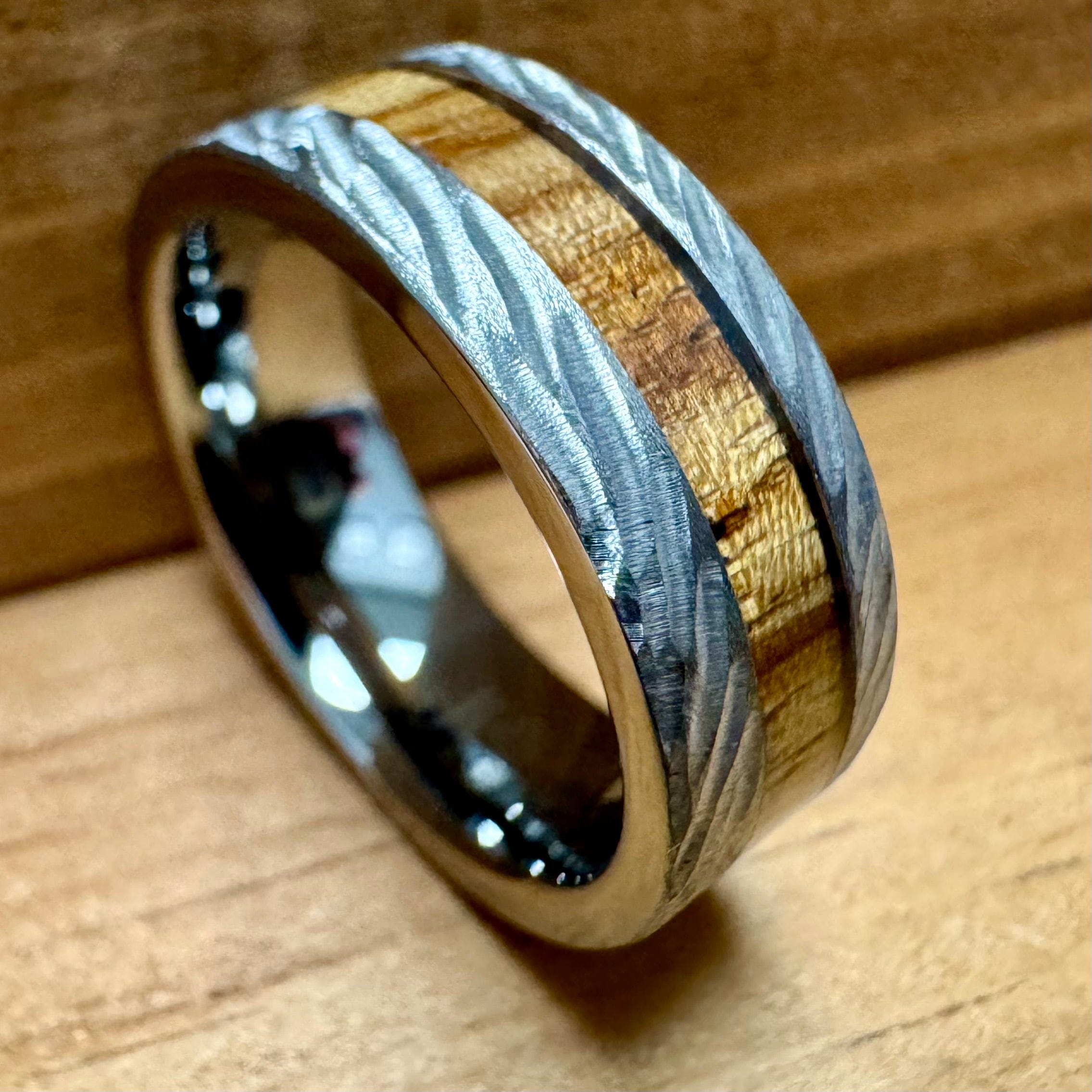 BW James Jewelers ALT Wedding Band “The Bethlehem” 100% USA Made Black Rugged Tungsten Ring With Olive Wood From Israel