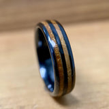 BW James Jewelers ALT Wedding Band “The Blue Grass Mini” 6mm Kentucky Straight Bourbon Whiskey Barrel Black Ceramic Ring