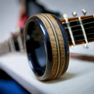 BW James Jewelers ALT Wedding Band “The Bluegrass Guitar Player”  Kentucky Bourbon Whiskey Barrel Black Ceramic Ring With Guitar String