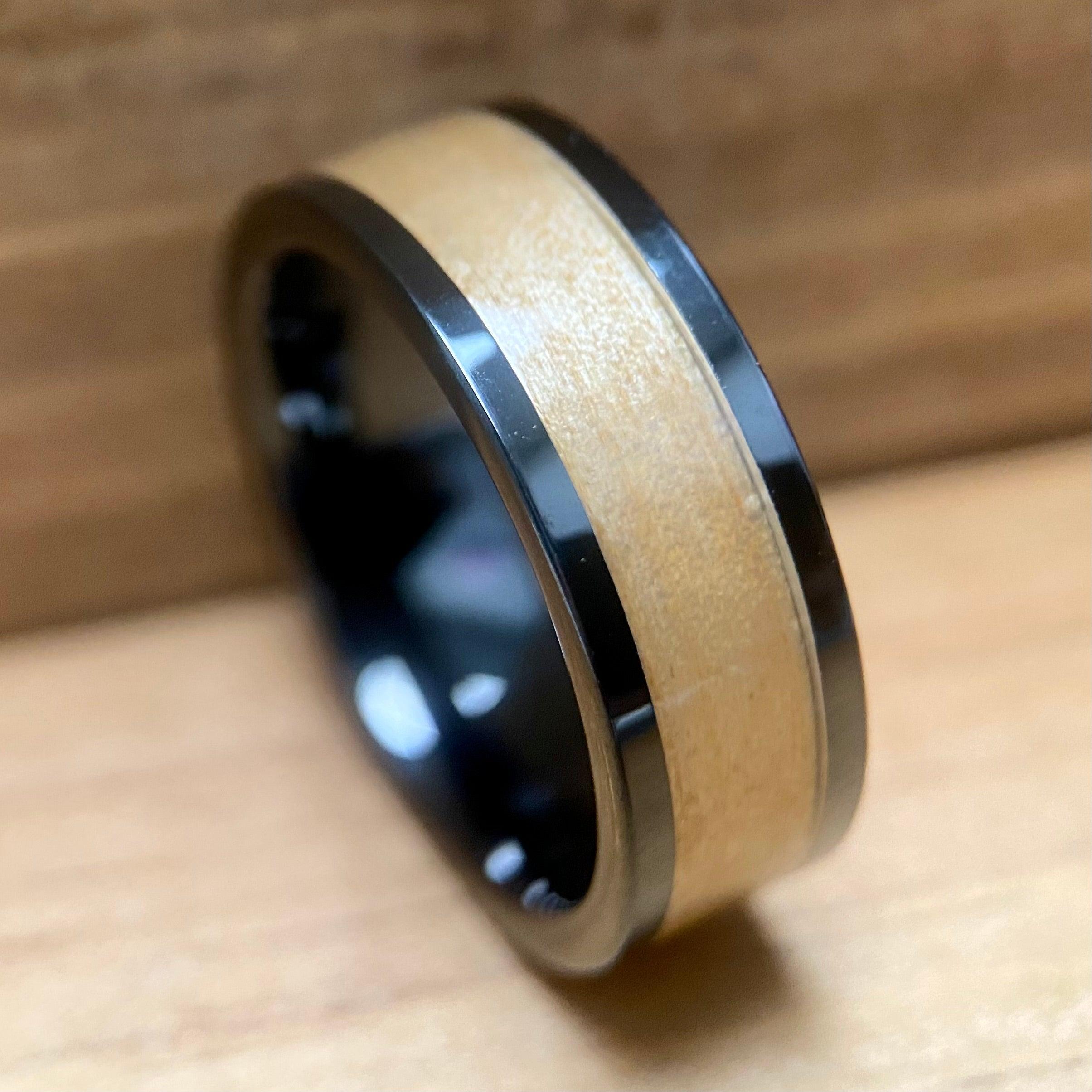 BW James Jewelers ALT Wedding Band "The Boston Grand Slam" 100% USA Made Black Ceramic Ring With Wood From Fenway Park