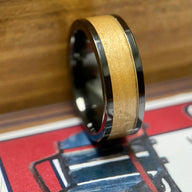 BW James Jewelers ALT Wedding Band "The Boston Grand Slam" 100% USA Made Black Ceramic Ring With Wood From Fenway Park