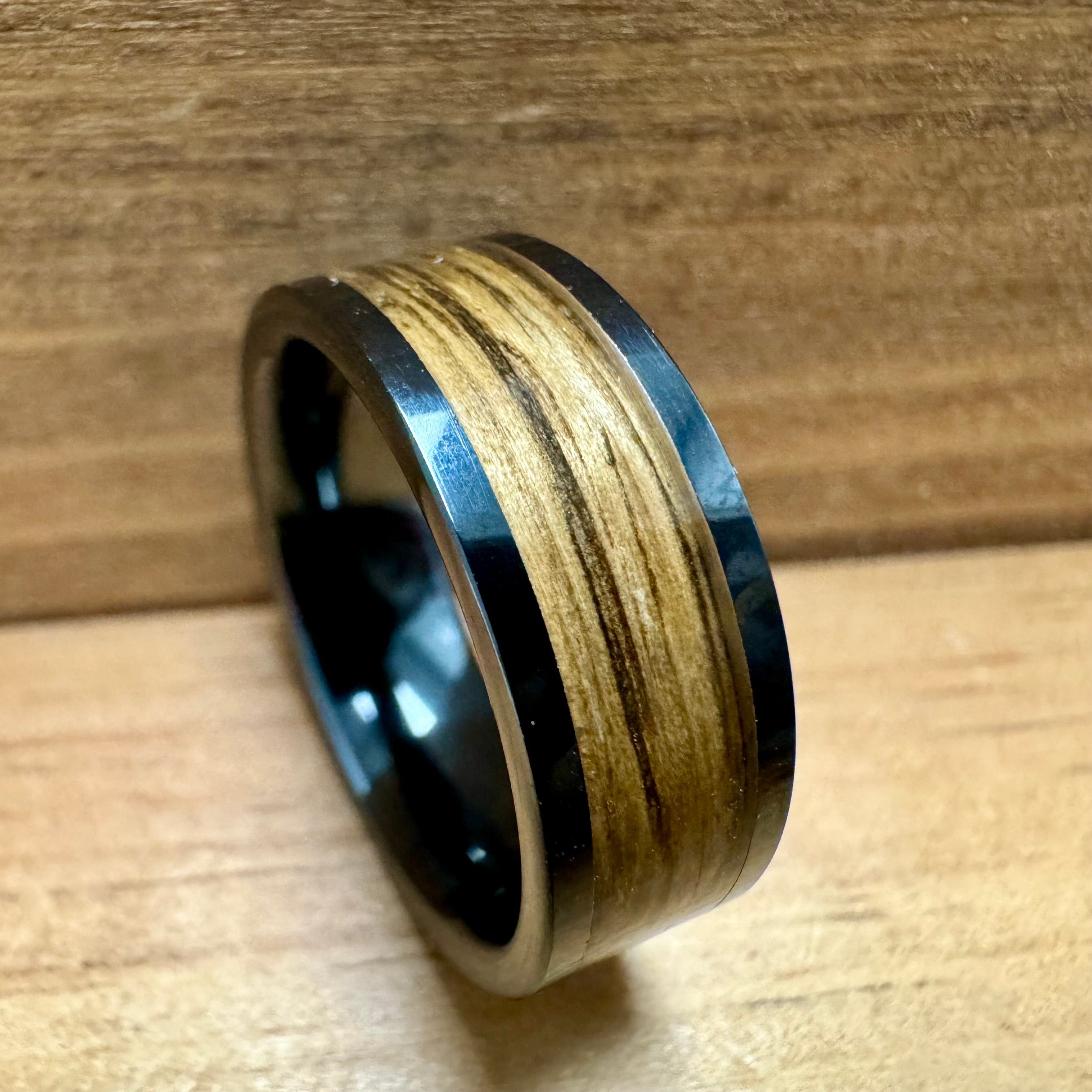 BW James Jewelers ALT Wedding Band “The Bourbon” 100% USA Made Build Your Own Ring Black Diamond Ceramic Pipe Cut 8mm High Polish Ring