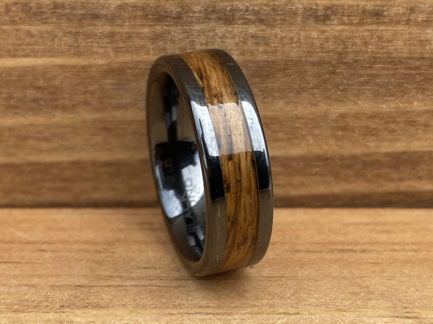 BW James Jewelers ALT Wedding Band “The Bourbon Mini” 100% USA Made Build Your Own Ring Black Diamond Ceramic Pipe Cut 6mm High Polish Ring