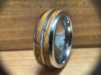 BW James Jewelers ALT Wedding Band “The Bourbon Trio Bridal Set” Reclaimed Bourbon Barrel Ring™ In Brilliant White Titanium With Oval Cut GenuineWhite Topaz